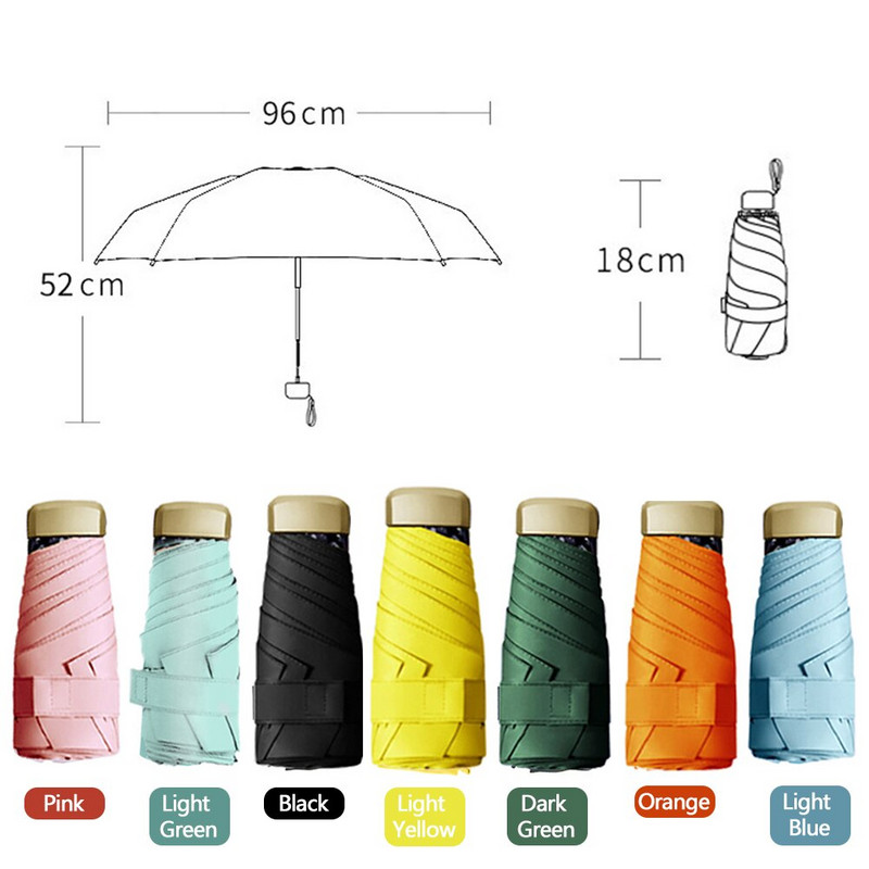 Mini vreckový dáždnik veľkosti telefónu, prenosný skladací dáždnik s UV ochranou, ultraľahký skladací dáždnik, cestovné oblečenie do dažďa, cukríkové farby