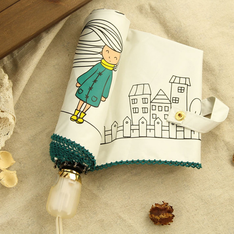 OLYCAT Umbrelă de ploaie automată pentru femei, cu imprimeu de desene animate, umbrele de protecție solară pliante, rezistente la vânt, umbrelă de soare anti UV, 5 stiluri