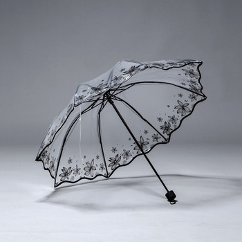 Ομπρέλα βροχής με διάφανο πάχος τριών πτυχών Γυναικεία ομπρέλα βροχής Romantic PVC Clear Automatic Ομπρέλες Ομπρέλα με λουλούδια με στάμπα για κορίτσια Παιδικά