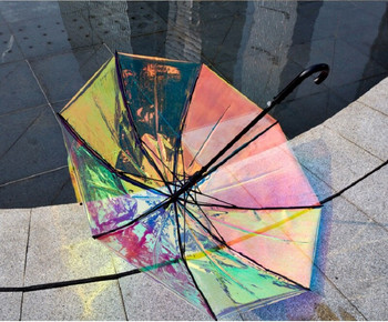 Fashion Laser Iris διαφανής ομπρέλα Ms. Apollo Umbrella Αδιάβροχη UV Umbrella Super Size Fresh Long Handle Umbrella Rain