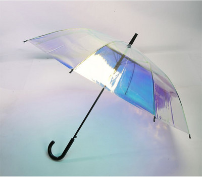 Módny laserový priehľadný dáždnik s dúhovkou, vodotesný UV dáždnik, super veľkosť, čerstvý, s dlhou rukoväťou, dáždnik do dažďa