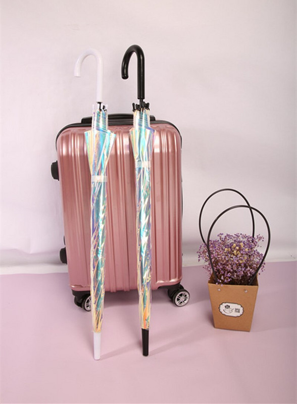 Módny laserový priehľadný dáždnik s dúhovkou, vodotesný UV dáždnik, super veľkosť, čerstvý, s dlhou rukoväťou, dáždnik do dažďa