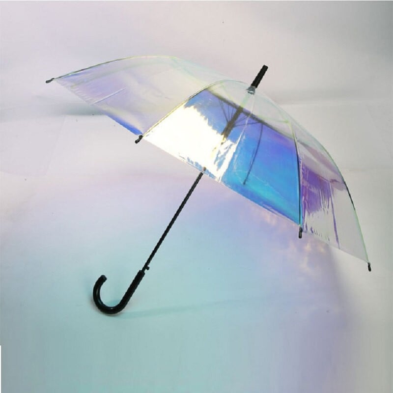 Módny laserový priehľadný dáždnik s dúhovkou, vodotesný UV dáždnik, super veľkosť, čerstvý, s dlhou rukoväťou, dáždnik do dažďa