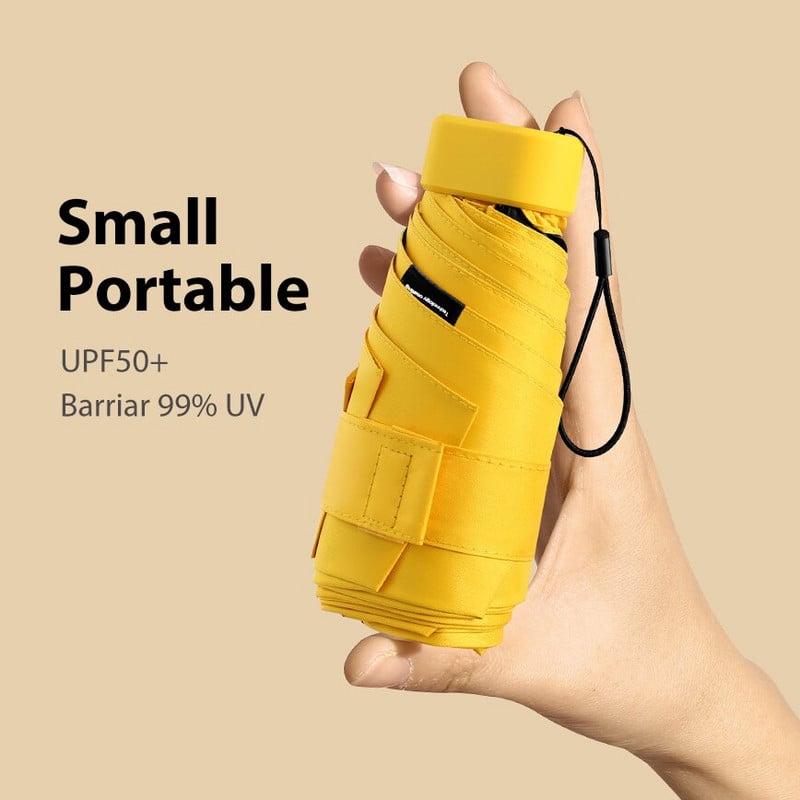 Плосък сгънат мини чадър Дамски джобен летен слънчев чадър за жени  Малки сладки чадъри за момичета с чанта за съхранение