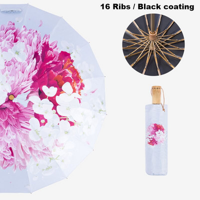 Луксозен 16 ребра Супер голям чадър Anti UV Paraguas Sun Umbrella Rain Windproof Light Сгъваеми преносими чадъри за жени момиче