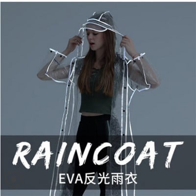 Átlátszó női esőkabát Divat hosszú szabadtéri sport kiegészítők túrázás esőkabát Vízálló fényvisszaverő csíkok Cape Pluie