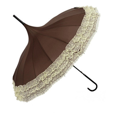 Női 16 bordás csipke esernyő Pagoda napernyő hercegnő, hosszú nyelű szélálló napos és esős esernyő kültéri fotózáshoz