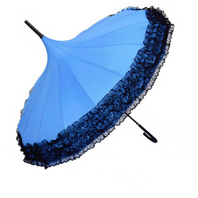 Női 16 bordás csipke esernyő Pagoda napernyő hercegnő, hosszú nyelű szélálló napos és esős esernyő kültéri fotózáshoz