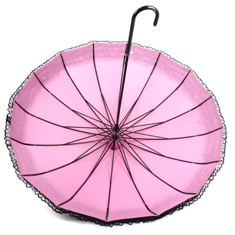 Női 16 bordás csipke esernyő Pagoda napernyő hercegnő, hosszú nyelű szélálló napos és esős esernyő kültéri fotózáshoz