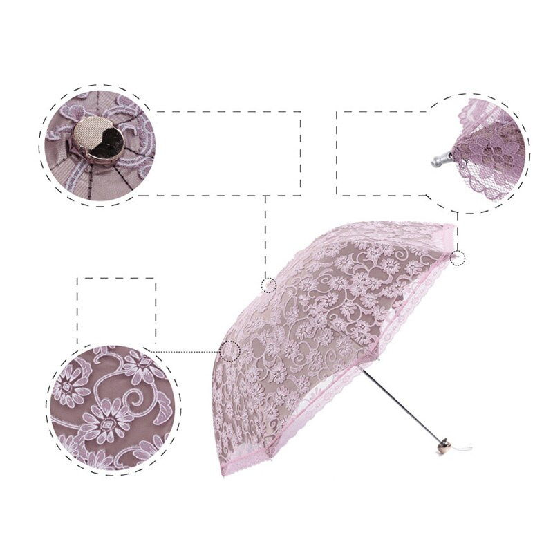 Kahekihiline pitsiline päikesevari, pulm naiste päikesepaisteline vihmane tuulekindel reisi UV-vastane päikesevari must roosa luksuslik mood Paraguas