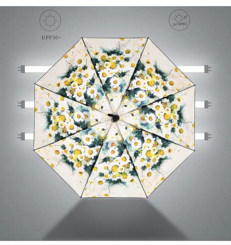 Módny automatický dáždnik pre ženy, kvetinový jemný 3-dielny, anti-UV, vetruodolný, plne automatický dáždnik, vysoko kvalitný, silný, dámsky dáždnik