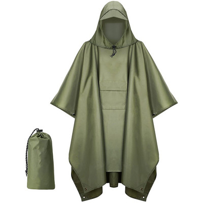 Modes Camo lietusmētelis militārs, ūdensnecaurlaidīgs, biezs lietusmētelis vīriešiem sievietēm ar garu rāvējslēdzēju ar kapuci lietusmētelis, pončo lietus apģērbs