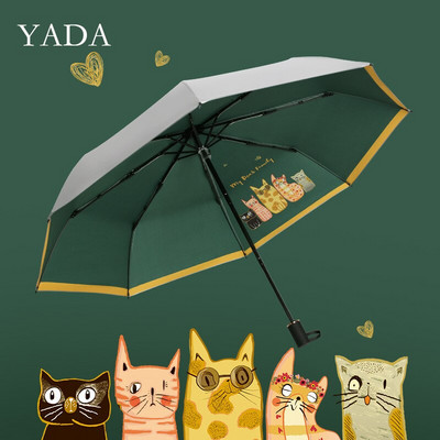 YADA Naujas INS Cat & Heart & Rabbit Pattern 3 sulankstomas skėtis nuo lietaus uv animacinis skėtis moterims žavingi vėjui atsparūs skėčiai YS200137