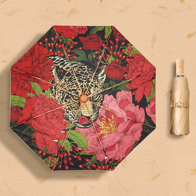 Luxusný leopardový titánový dvojitý opaľovací dáždnik, skladací retro farebný lepidlový letný dámsky slnečník s UV ochranou