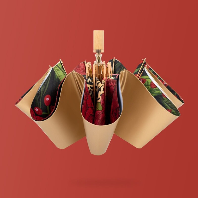 Luxusný leopardový titánový dvojitý opaľovací dáždnik, skladací retro farebný lepidlový letný dámsky slnečník s UV ochranou