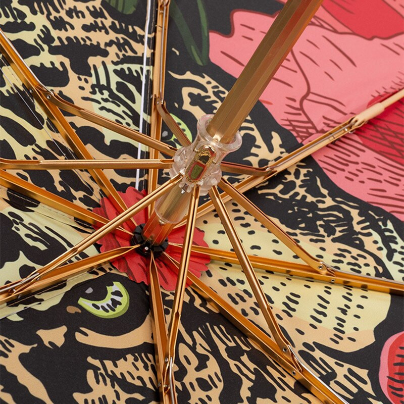 Luxusný leopardový titánový dvojitý opaľovací dáždnik, skladací retro farebný lepidlový letný dámsky slnečník s UV ochranou
