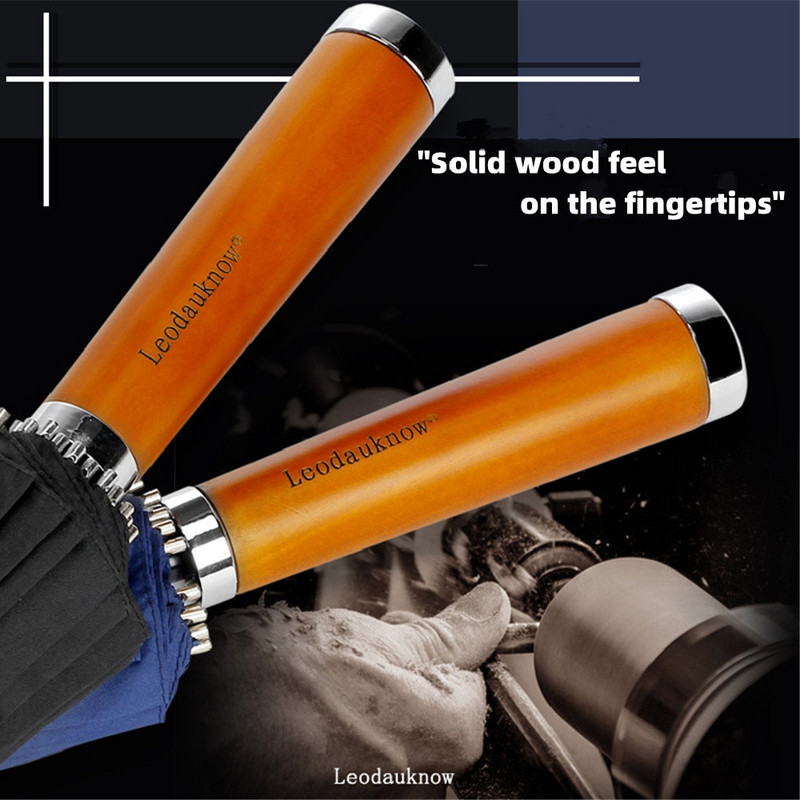 Leodauknow Drevená Pongee látka 24k odolná voči dažďu pre mužov, vetruodolná, obchodná, vonkajšia, silná vetruodolná pre ženy, slnečník, čínsky