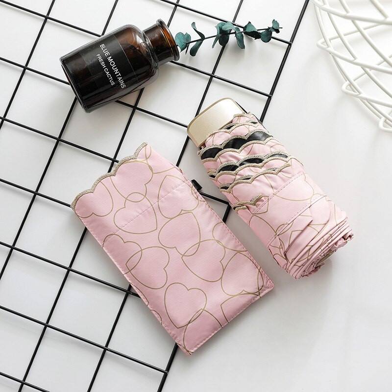 Slnečný dáždnik s päťnásobným mini dáždnikom, vyšívaný okraj Big Love, dáždnik proti dažďu, čierny poťahový dáždnik, slnečník