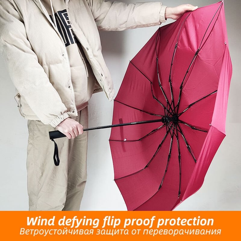 12K silný vetruodolný automatický dáždnik, módny dáždnik pre ženy, vetruodolný, 3-násobný, dlhá rukoväť pre mužov, obchodný, outdoorový, cestovný dáždnik