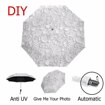 Πλήρης αυτόματη 3D Floral Guarda Chuva White Sun Protection Τρεις πτυσσόμενες ομπρέλα Rain Women Anti UV Outdoor Travel Sombrinha