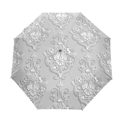 Plne automatický 3D kvetinový dáždnik Chuva s bielou ochranou proti slnku, tromi skladacími dáždnikmi, dažďom, pre ženy, proti UV žiareniu, pre vonkajšie cestovanie, Sombrinha