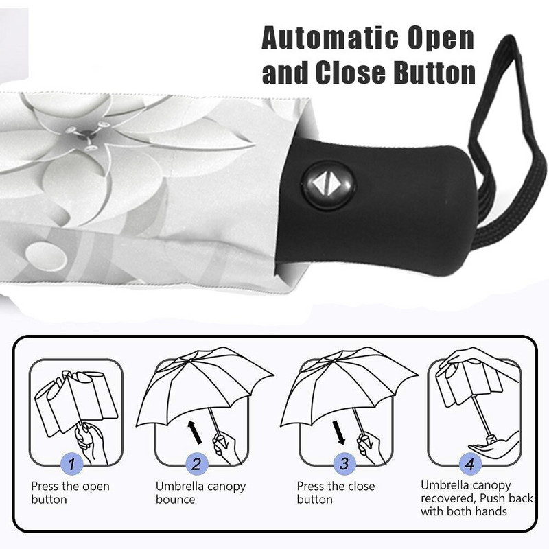 Plne automatický 3D kvetinový dáždnik Chuva s bielou ochranou proti slnku, tromi skladacími dáždnikmi, dažďom, pre ženy, proti UV žiareniu, pre vonkajšie cestovanie, Sombrinha