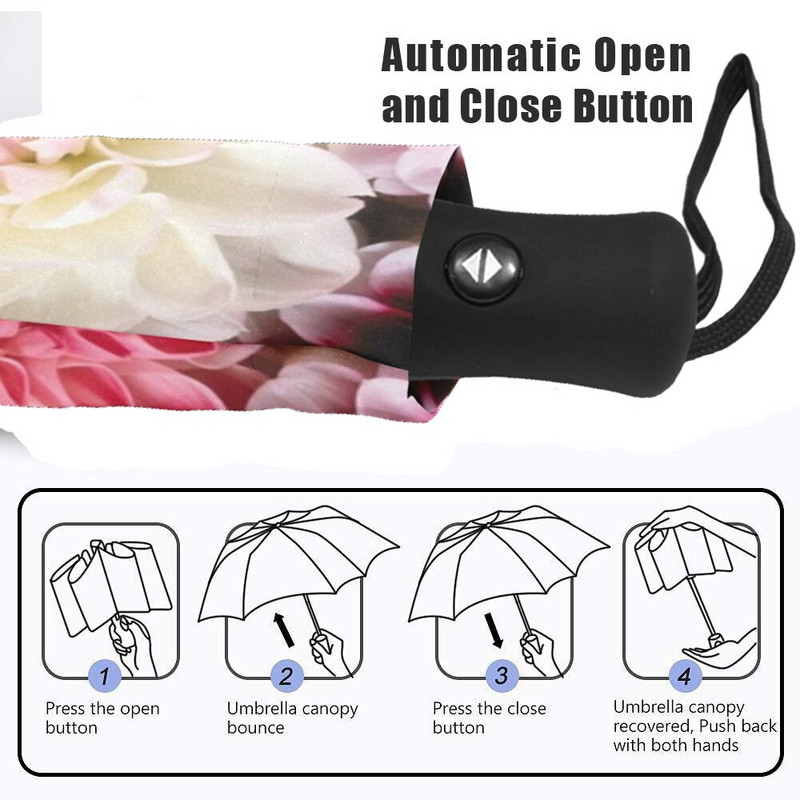 Umbrelă de ploaie cu imprimeu flori frumoase Umbrelă automată pentru femei Umbrelă de soare pliabilă cu trei umbrele de soare pentru bărbați
