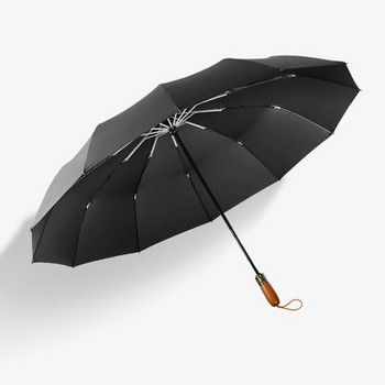 Ανδρική ομπρέλα κορυφαίας κατηγορίας αυτόματη αντιανεμική 12 ραβδώσεις Ξύλινη λαβή πτυσσόμενες μαύρες ομπρέλες μεγάλες 120 εκ. Golf Paraguas Ανδρικά δώρα
