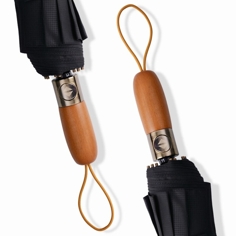 Pánsky dáždnik najvyššej triedy, automatický, vetruodolný, 12 rebier, drevená rukoväť, skladací, čierny, veľký, 120 cm, golfový, darček pre mužov