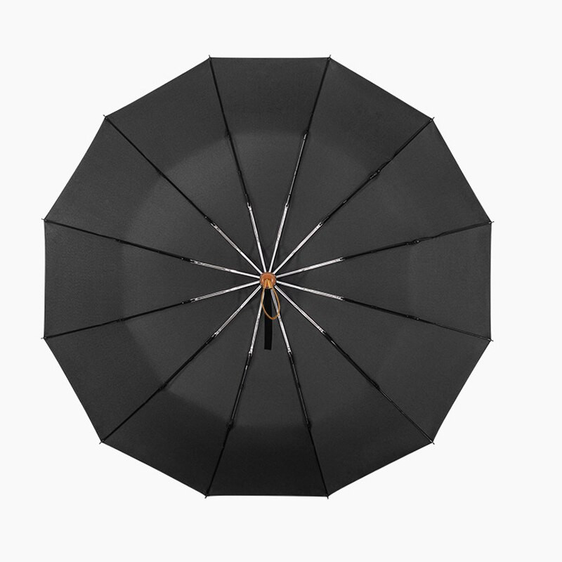 Pánsky dáždnik najvyššej triedy, automatický, vetruodolný, 12 rebier, drevená rukoväť, skladací, čierny, veľký, 120 cm, golfový, darček pre mužov