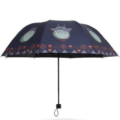 Puikūs Totoro sidabro dengimo skėčiai nuo saulės, apsaugantys nuo UV saulės / lietaus, tris sulankstomi skėčiai
