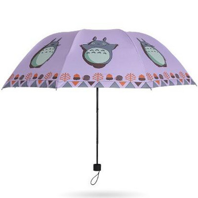 Puikūs Totoro sidabro dengimo skėčiai nuo saulės, apsaugantys nuo UV saulės / lietaus, tris sulankstomi skėčiai