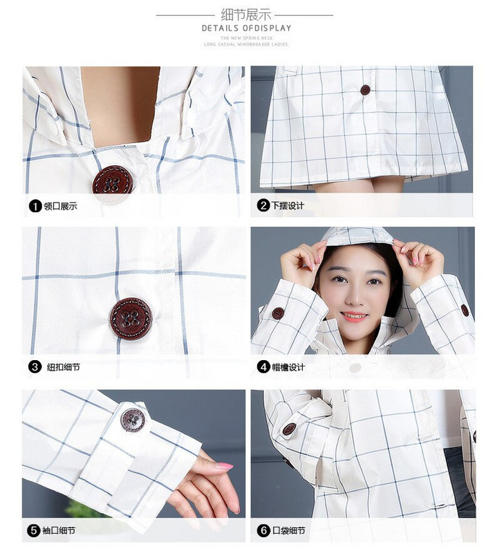 Dámska nová štýlová dlhá pláštenka, nepremokavá pršiplášťová bunda s kapucňou, nepremokavá pršiplášťová bunda s farebnou potlačou a kapucňou