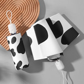 Mini prenosný päťnásobný automatický slnečník s motívom kravy, čiernobiely vzor, kreatívny dámsky slnečník do daždivého alebo slnečného dňa