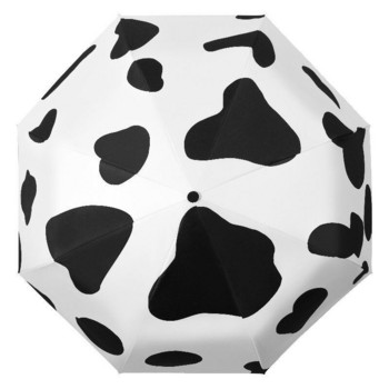 Мини преносим пет сгъваем автоматичен чадър за слънце крава черно-бял модел Креативен женски чадър за дъждовен или слънчев ден