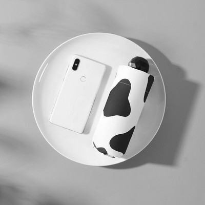 Mini prenosný päťnásobný automatický slnečník s motívom kravy, čiernobiely vzor, kreatívny dámsky slnečník do daždivého alebo slnečného dňa