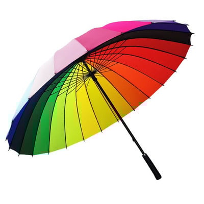 24 Bone Long Umbrella Супер голям дъждоустойчив Rainbow Straight Rod Manual Shelter Win and Rain Домакински чадъри Мъже Жени Домашни чадъри