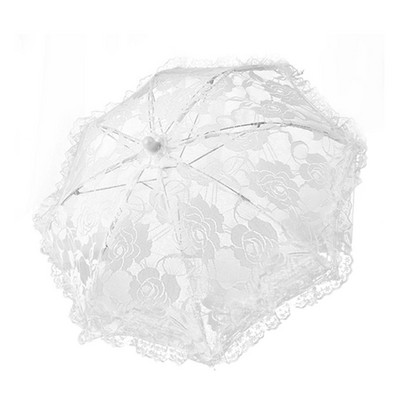 Umbrelă decorativă albă pentru fată de flori de nuntă Umbrelă mică din dantelă cu mâner lung din oțel inoxidabil în stil european și american