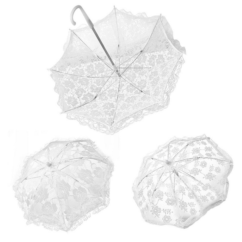 Umbrelă decorativă albă pentru fată de flori de nuntă Umbrelă mică din dantelă cu mâner lung din oțel inoxidabil în stil european și american