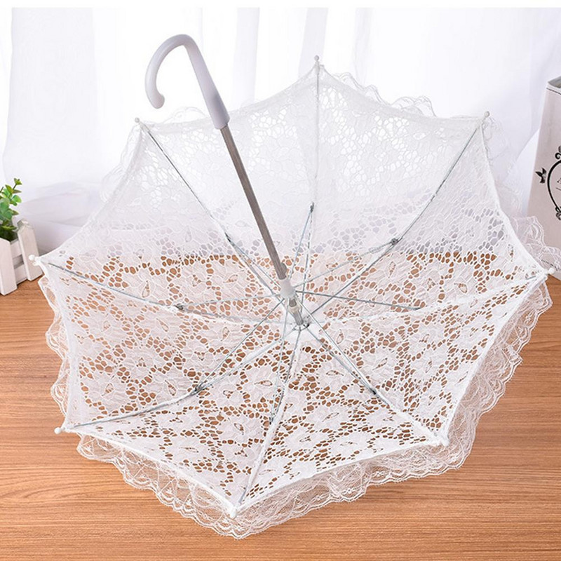 Umbrelă decorativă albă pentru fată de flori de nuntă Umbrelă mică din dantelă cu mâner lung din oțel inoxidabil în stil european și american