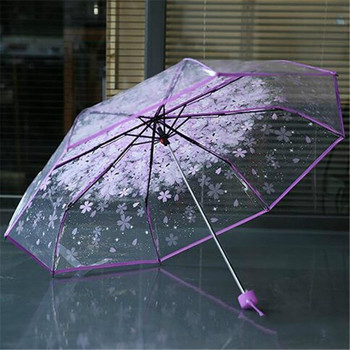 Διαφανείς ομπρέλες για προστασία από τον άνεμο και τη βροχή Clear Sakura 3 fold Umbrella Clear Field Of Vision Οικιακό εξοπλισμό βροχής