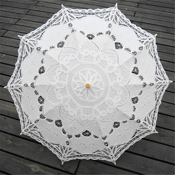Нов слънчев чадър Памучна бродерия Булчински чадър Бял слонова кост Дантелен чадър Чадър Декоративен чадър за сватба