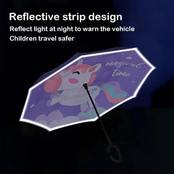 Δωρεάν αποστολή 2021 Children Double Layer Reverse Umbrella Cartoon Animal Animal Long Umbrella for boys and girls Free Handle