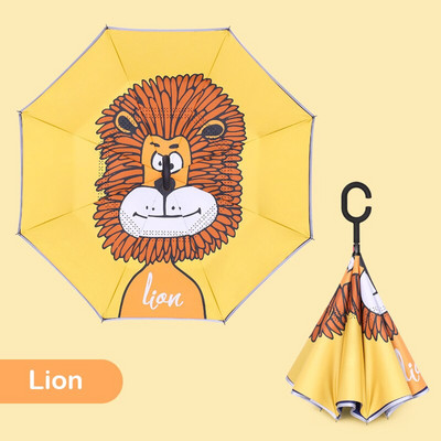 Livrare gratuită 2021 pentru copii, umbrelă inversată cu două straturi, umbrelă de protecție solară cu animale din desene animate, umbrelă lungă pentru băieți și fete, fără mâner