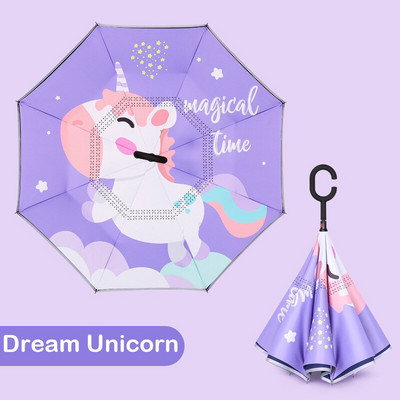 Livrare gratuită 2021 pentru copii, umbrelă inversată cu două straturi, umbrelă de protecție solară cu animale din desene animate, umbrelă lungă pentru băieți și fete, fără mâner