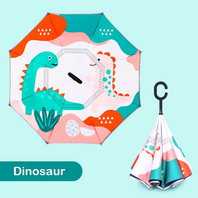 Livrare gratuită 2021 pentru copii, umbrelă inversată cu două straturi, umbrelă de protecție solară cu animale din desene animate, umbrelă lungă pentru băieți și fete, fără mâner