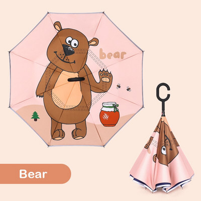 Livrare gratuită 2021 pentru copii, umbrelă inversată cu două straturi, umbrelă de protecție solară cu animale din desene animate, umbrelă lungă pentru băieți și fete, fără mâner