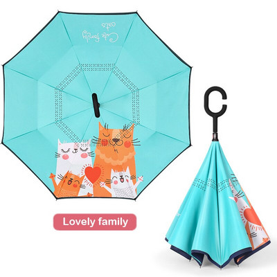 Livrare gratuită 2021 pentru copii, umbrelă inversată cu două straturi, umbrelă de protecție solară cu animale din desene animate, umbrelă lungă pentru băieți și fete, fără mâner