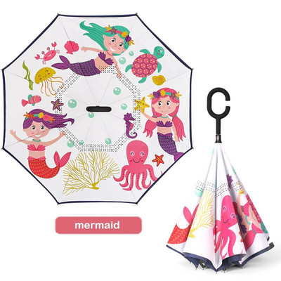 Livrare gratuită 2021 pentru copii, umbrelă inversată cu două straturi, umbrelă de protecție solară cu animale din desene animate, umbrelă lungă pentru băieți și fete, fără mâner