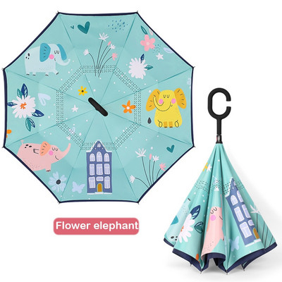 Livrare gratuită 2021 pentru copii, umbrelă inversată cu două straturi, umbrelă de protecție solară cu animale din desene animate, umbrelă lungă pentru băieți și fete, fără mâner